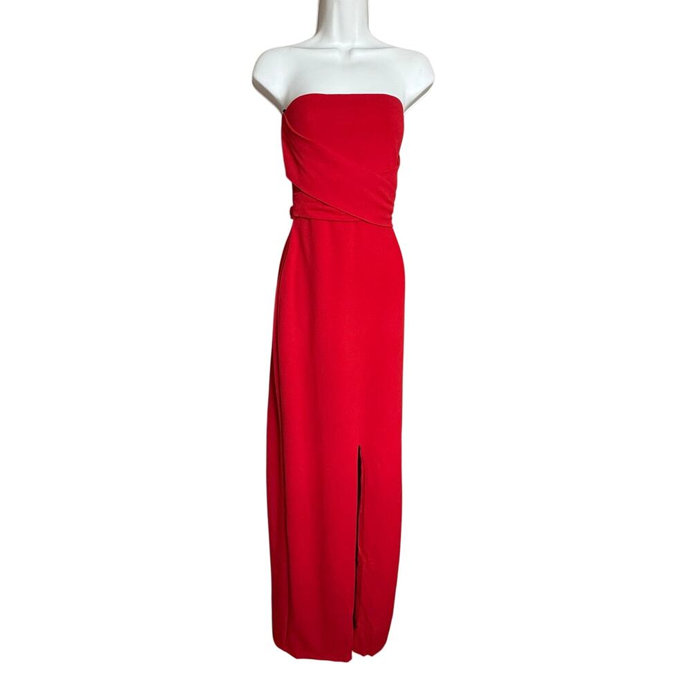 Lulu’s Red Strapless Tie Back High Slit Dress Gown S NWT
